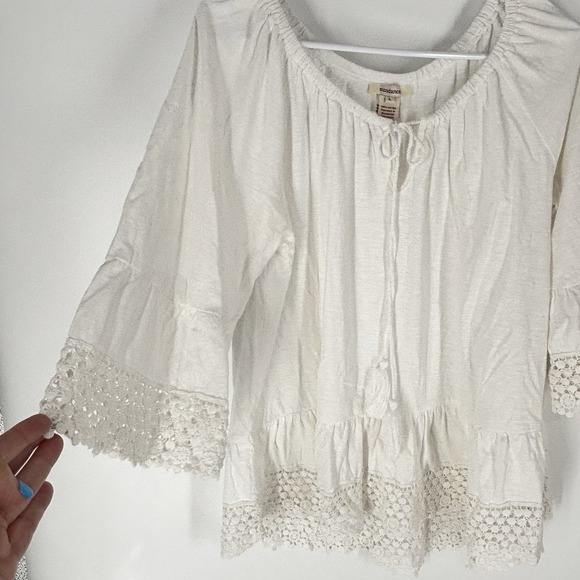 Sundance Tops - Sundance Sz L Lace Trim Top Peasant Boho Cottage Flowy Natural Coastal Cowgirl